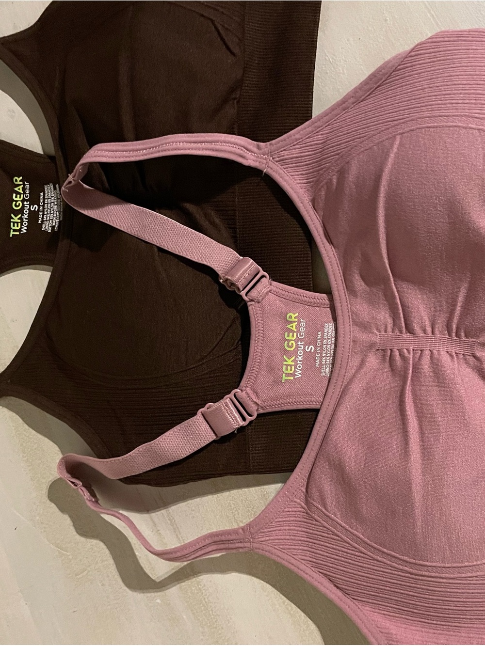 tek gear, brown and pink racerback sports bra set, NWOT, set of 2